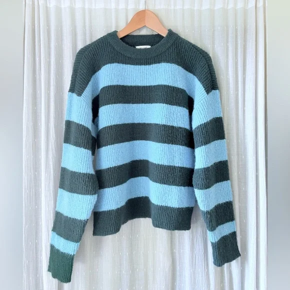 ON 34th Cozy Striped Blue and Green Women's Sweater - Picture 1 of 4